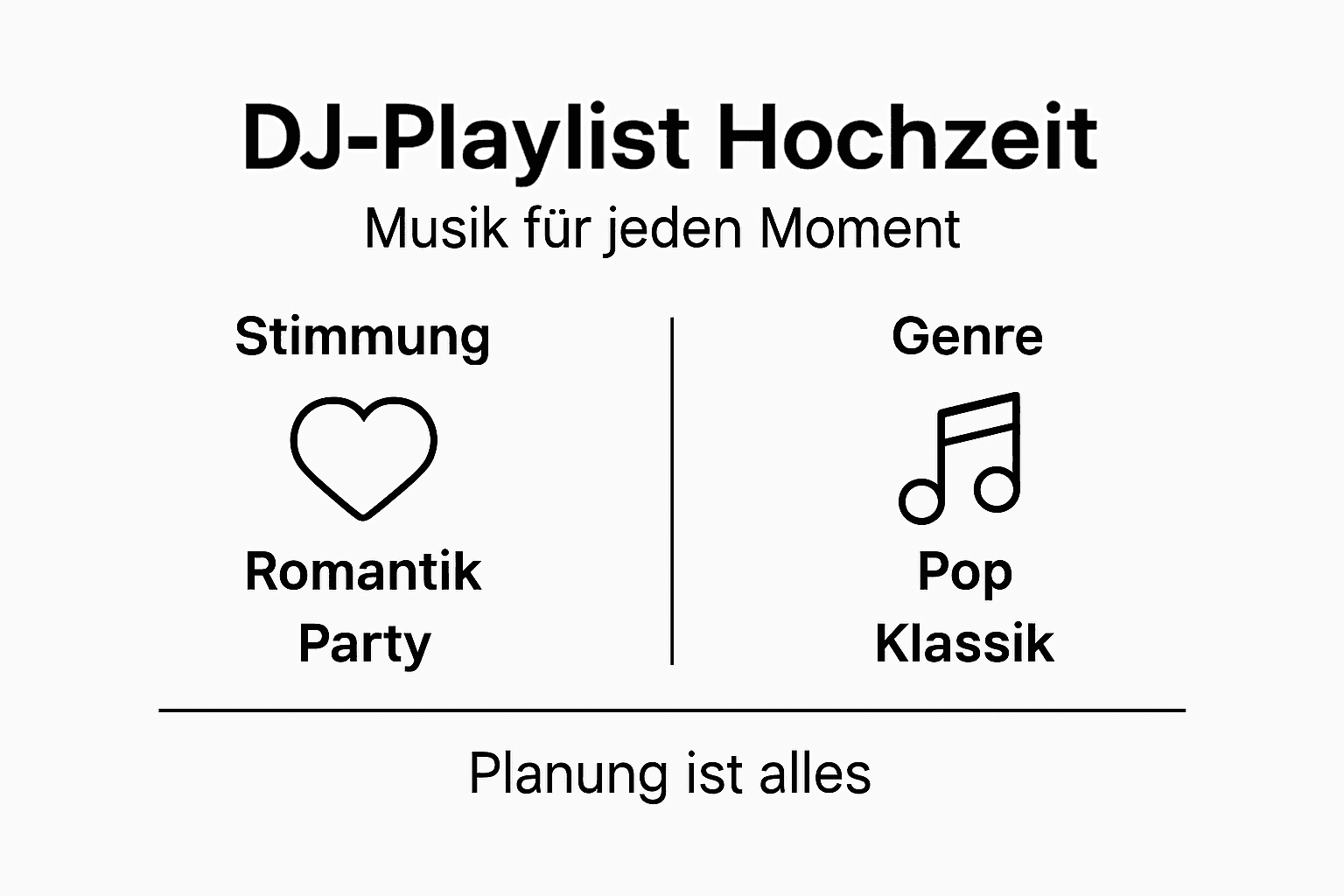 Erklärung DJ-Playlist: Musik gezielt für Hochzeiten 3 Übersichtliche Infografik: Die perfekte DJ-Playlist für eure Hochzeit auf einen Blick