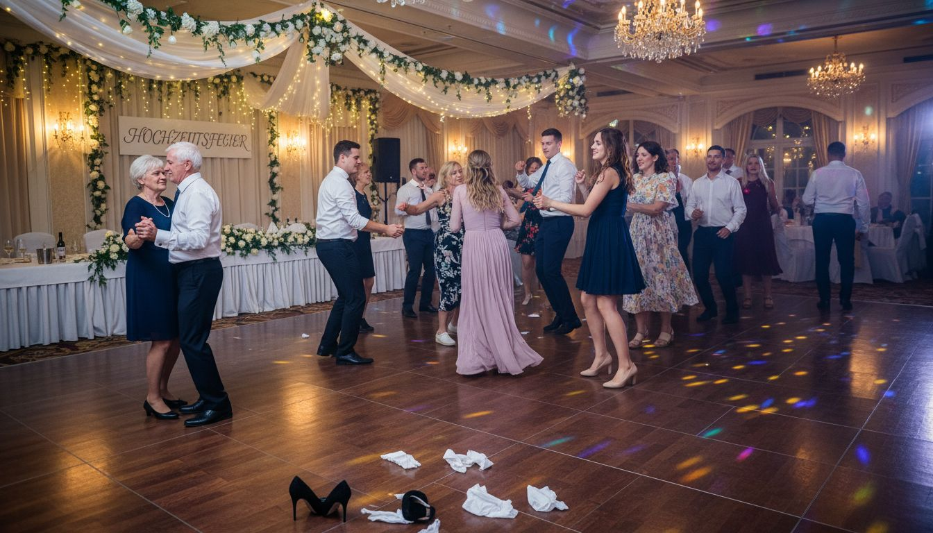 Hochzeitsgäste aus aller Welt feiern gemeinsam auf der Tanzfläche.