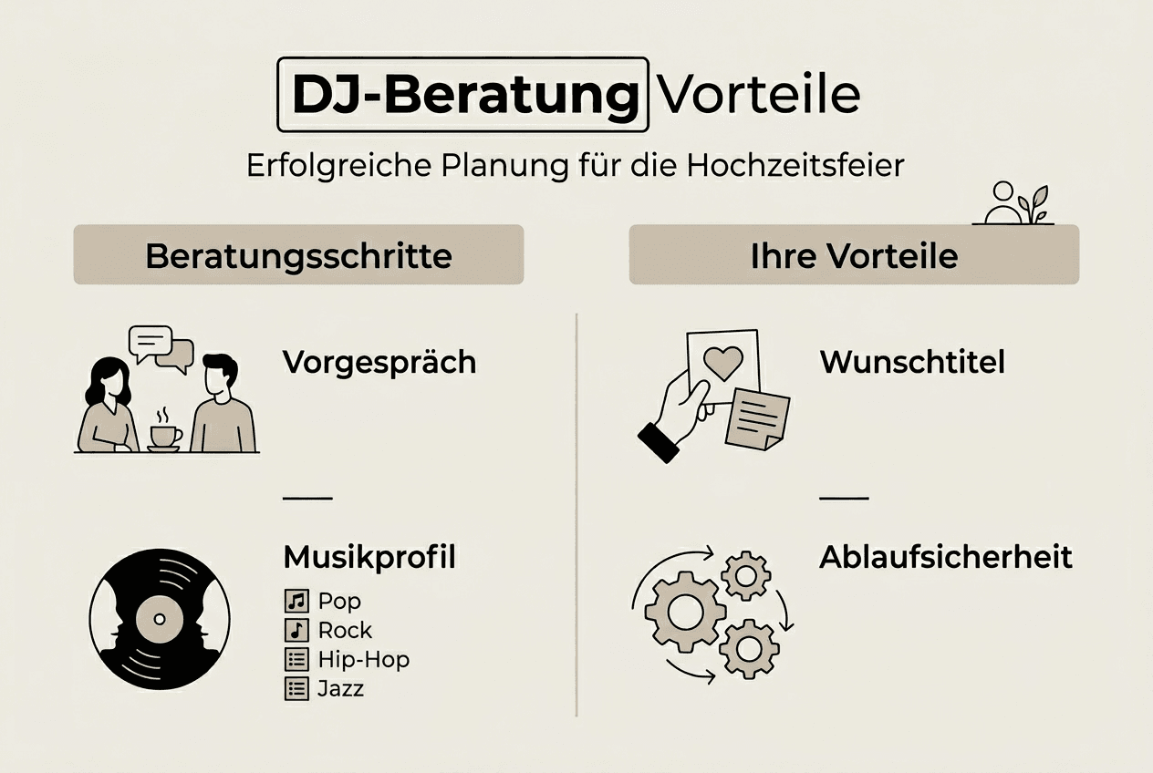 Die Rolle der Kundenberatung beim DJ-Service für Hochzeiten 2026 3 Infografik: So profitieren Sie von einer professionellen DJ-Beratung für Ihre Hochzeit
