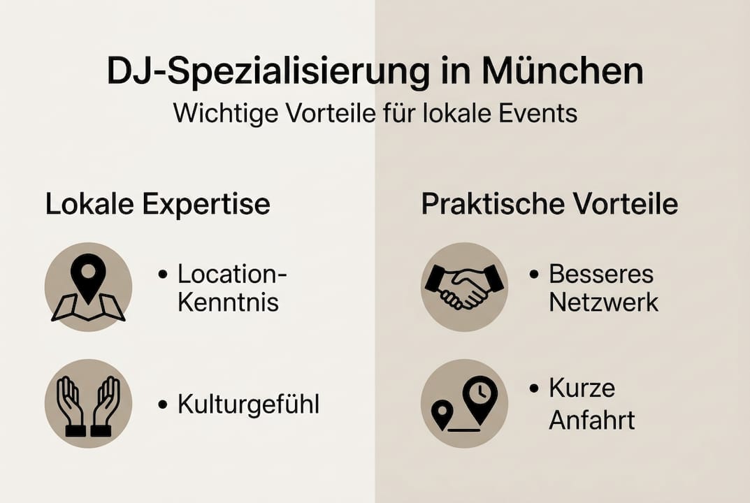 Warum Spezialisierung auf München bei Events entscheidend ist 3 Infografik: Die Vorteile von spezialisierten DJs in München auf einen Blick