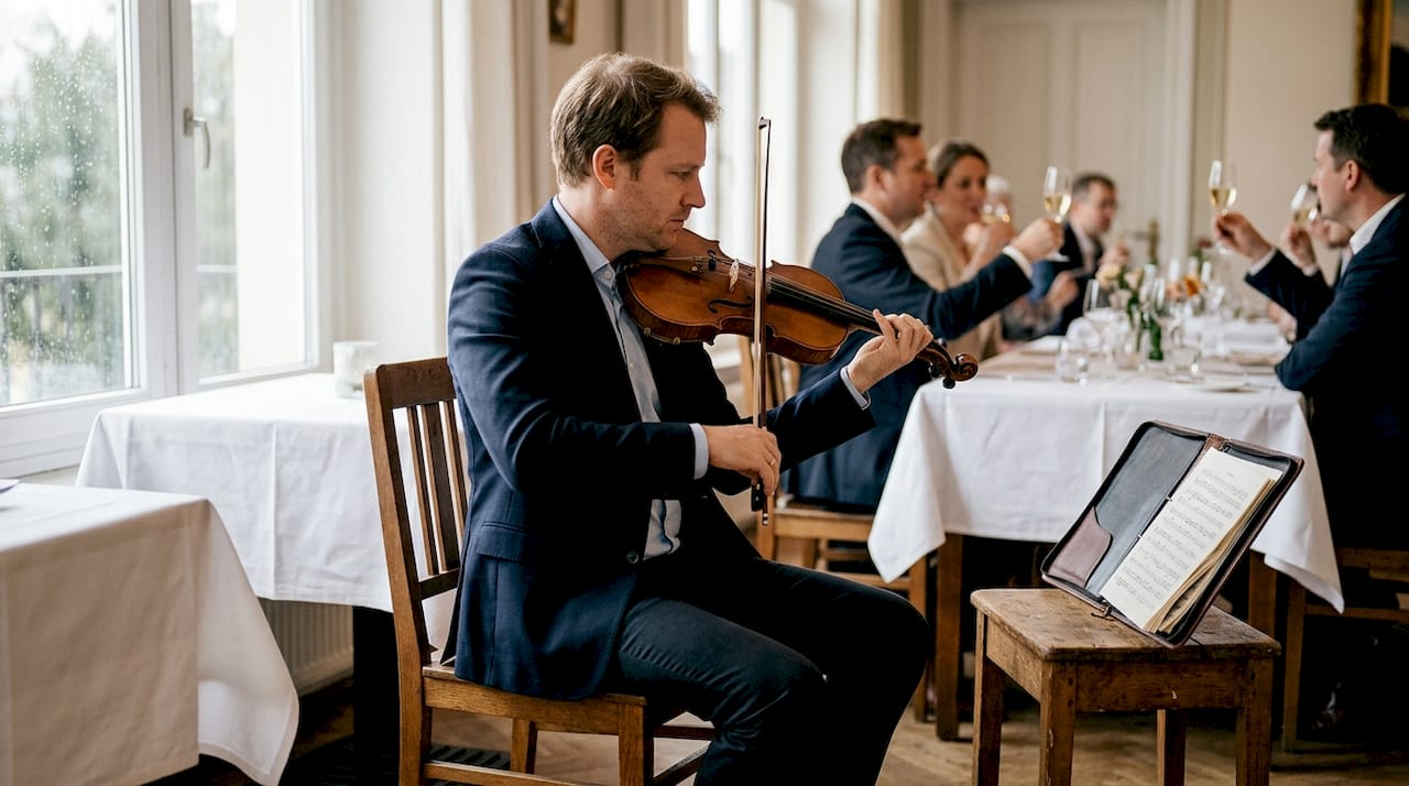 Was ist eine musikalische Begleitung: Tipps für Hochzeiten 3 Ein Bratschist sorgt mit klassischer Musik für die passende Stimmung auf Ihrer Hochzeit.