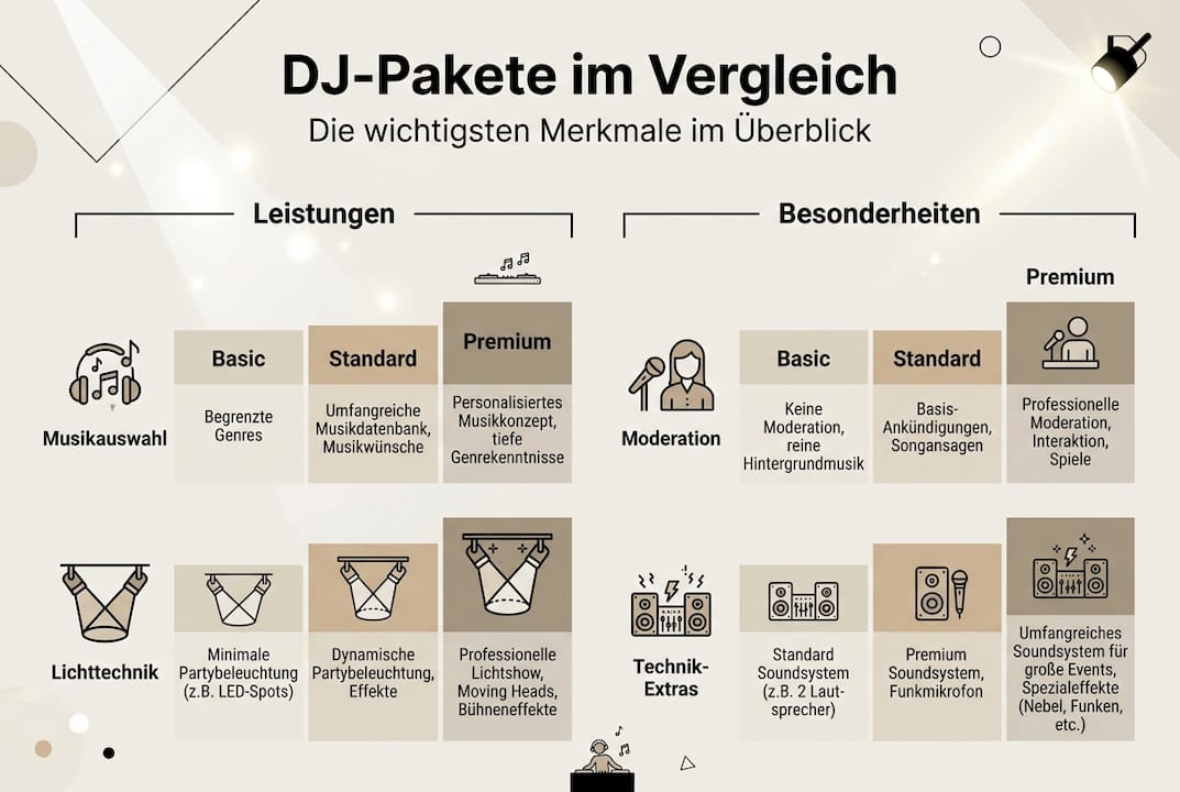 Infografik: Die wichtigsten Leistungen im DJ-Paket auf einen Blick