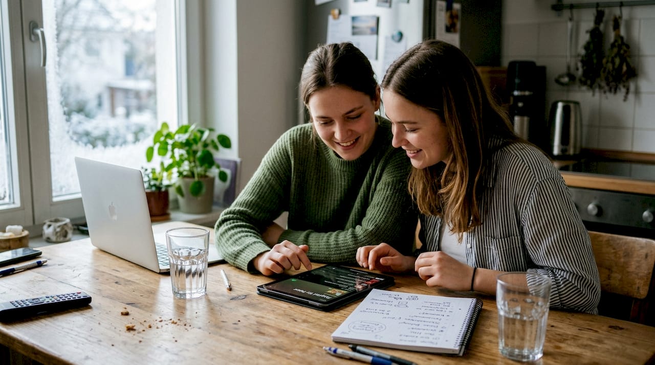 Musikauswahl für Events: Emotionale Verbindung & Stimmung 2 Ein paar Freunde überlegen gemeinsam, welche Musik sie auf ihrer Feier spielen möchten.
