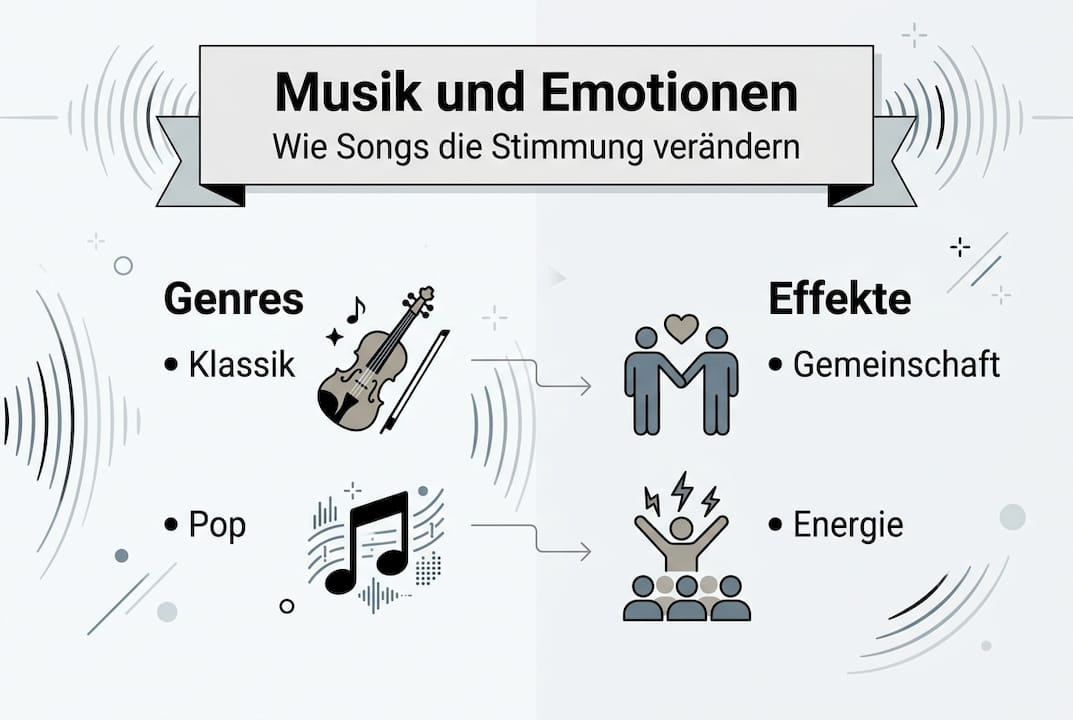 Musikauswahl für Events: Emotionale Verbindung & Stimmung 3 Infografik: Wie Musikrichtungen die Stimmung auf Veranstaltungen beeinflussen