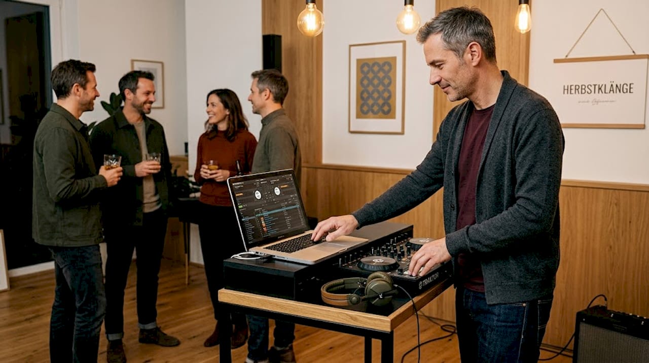 Ein DJ sorgt bei einer kleinen, gemütlichen Veranstaltung für die perfekte musikalische Stimmung.