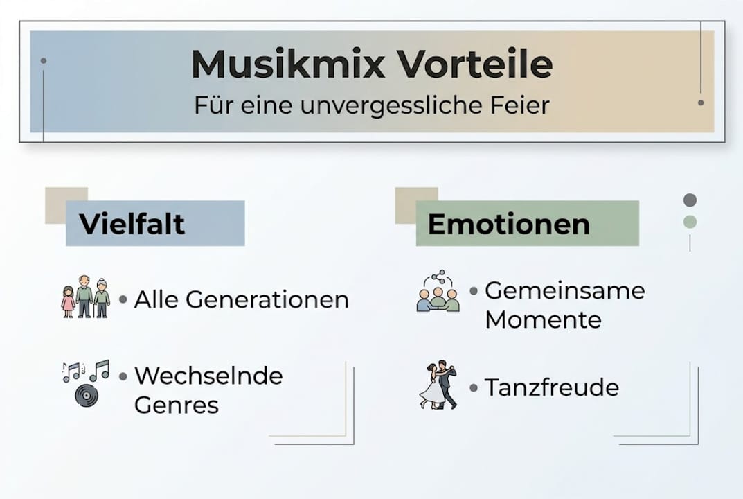 Musikmix auf Hochzeiten: Vorteile für unvergessliche Feiern 2 Infografik: Die wichtigsten Vorteile eines abwechslungsreichen Musikmixes auf Hochzeiten