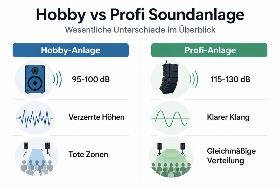 Warum Professionelle Soundanlagen Ihr Event Unvergesslich Machen 3 Infografik: Profi- vs. Hobby-Soundsysteme im Vergleich – die wichtigsten Unterschiede auf einen Blick