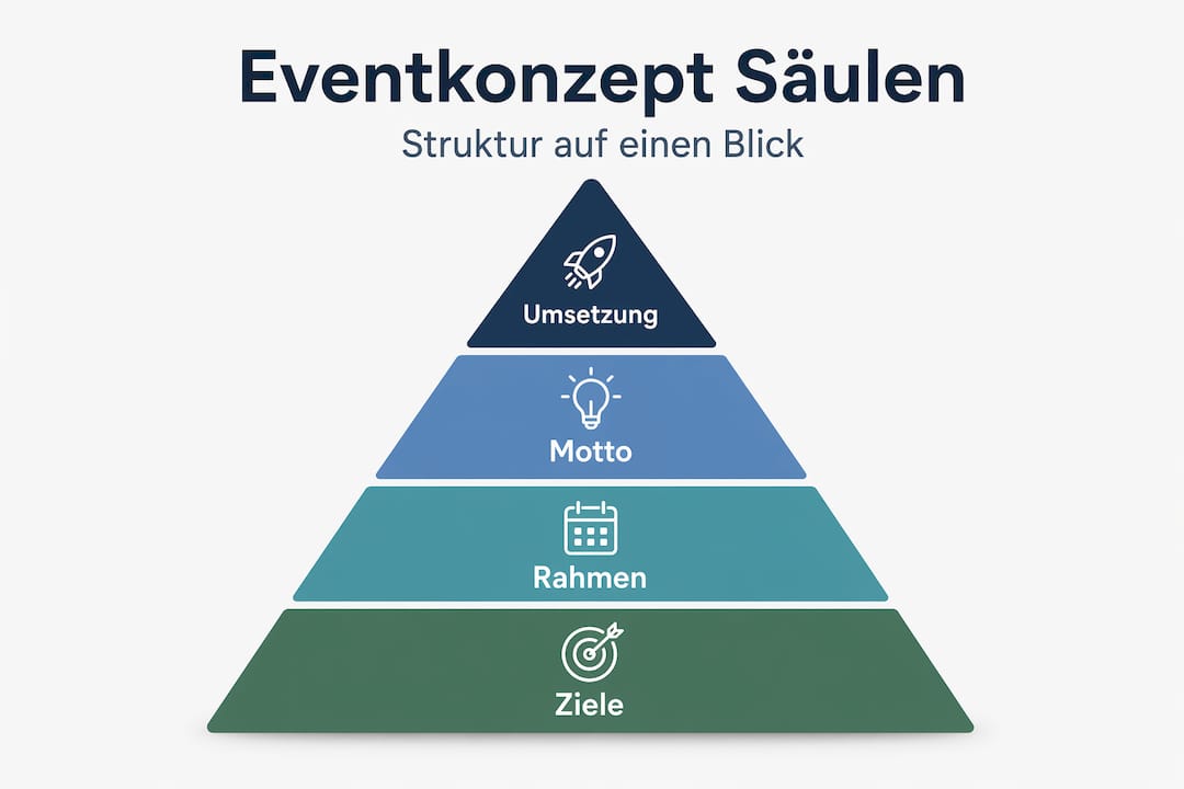 Die Infografik veranschaulicht die zentralen Bausteine des Eventkonzepts in Form einer Pyramide.