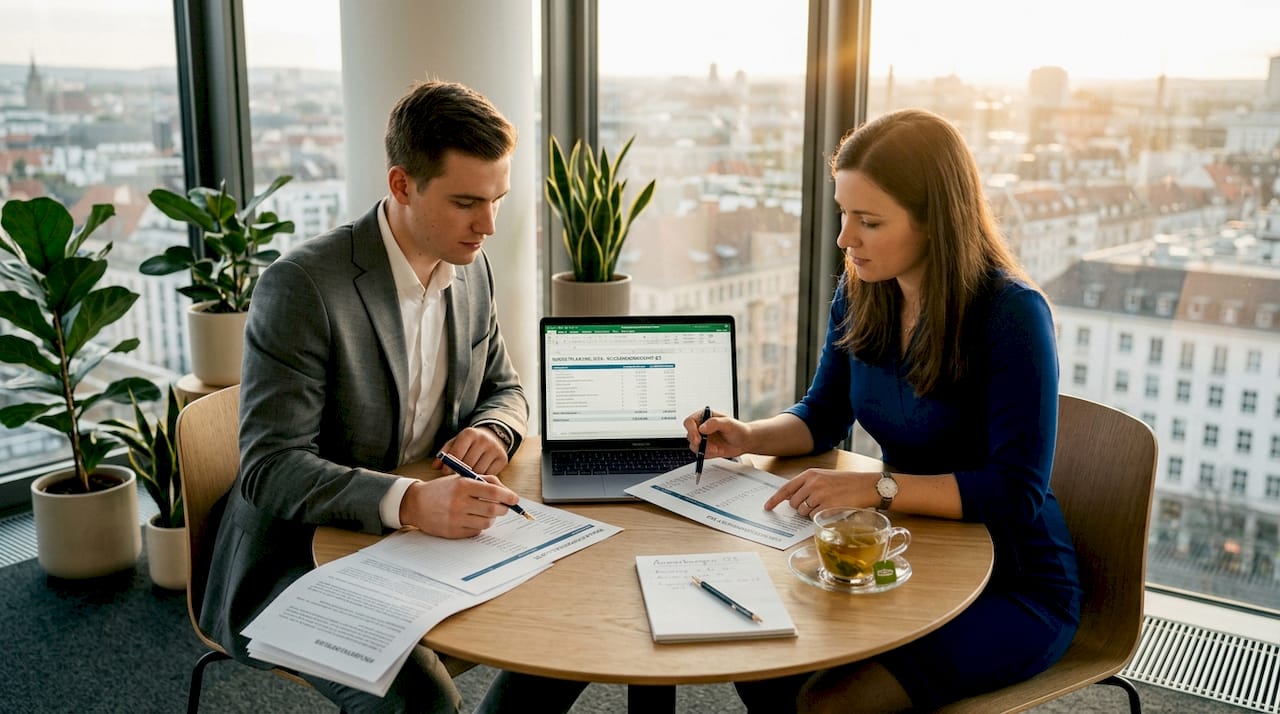 Was umfasst professionelle Eventplanung wirklich? 2 Das Team diskutiert die Budgetplanung und nimmt die Listen genau unter die Lupe.