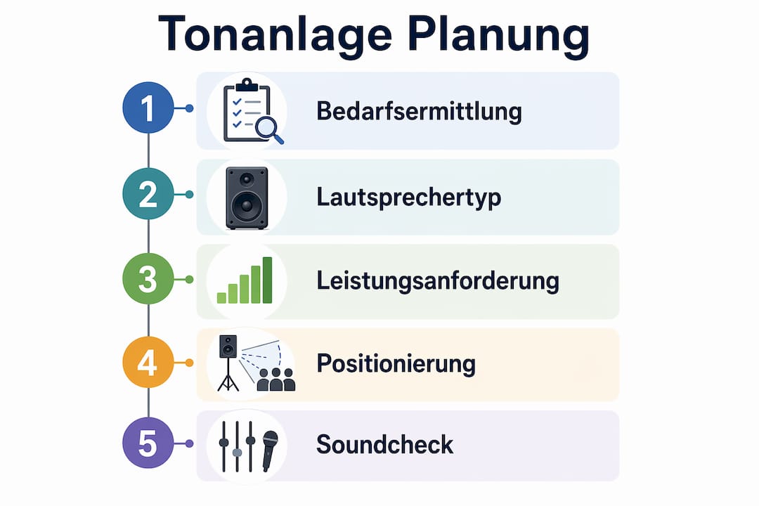 Schritt-für-Schritt-Infografik zur Planung einer Soundanlage