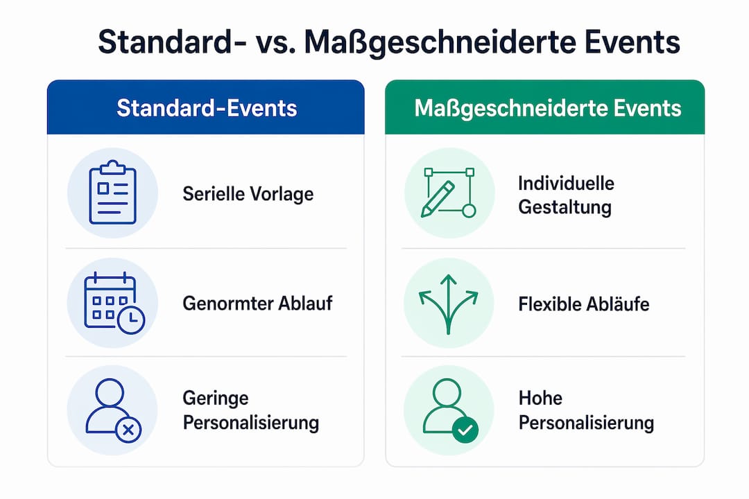 Was bedeutet maßgeschneidertes Event? Alles Wichtige 2 Infografik: Standard-Events vs. individuelle Eventkonzepte im direkten Vergleich