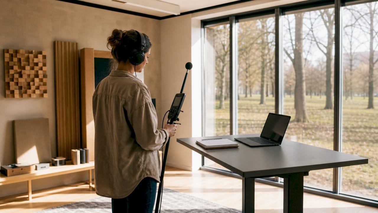 Warum professionelle Tontechnik wichtig ist 2 Eine Tontechnikerin überprüft die Akustik im Aufnahmestudio.