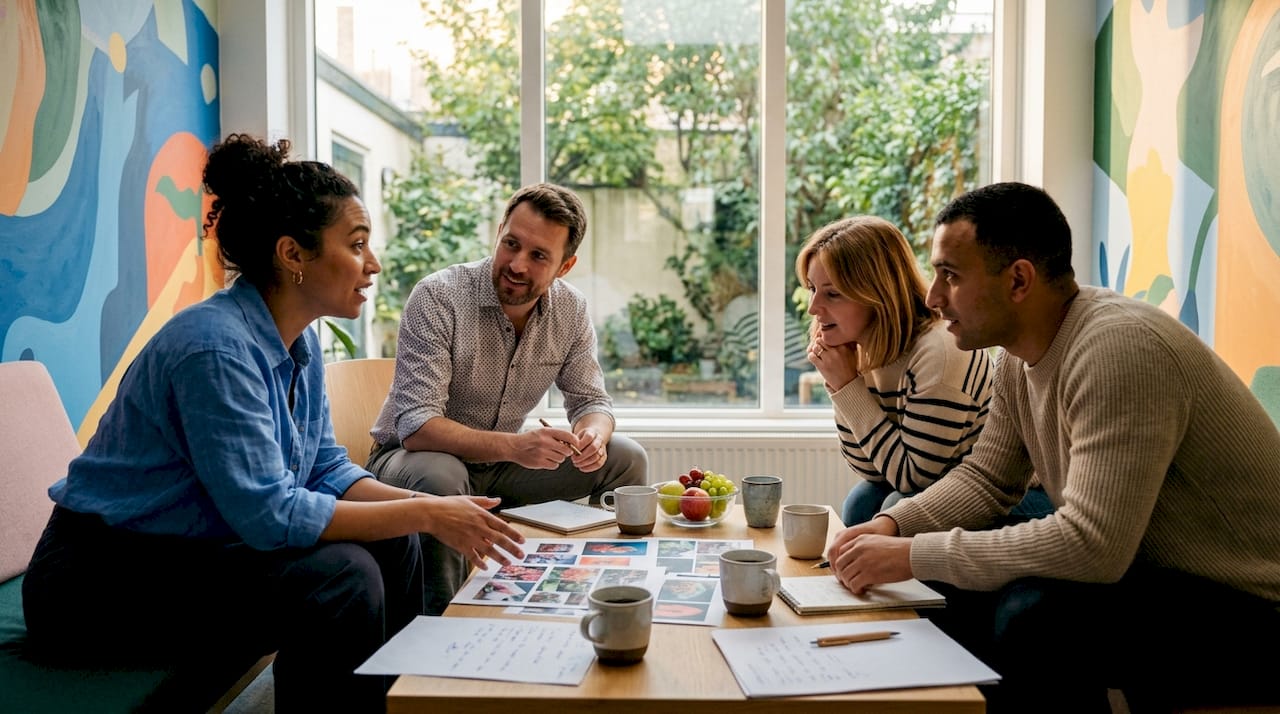 Was sind Corporate Events? Der Leitfaden 2026 2 Im Büro tauscht sich das Team über verschiedene Ideen für kommende Events aus.