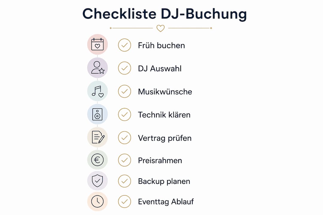 Schritt-für-Schritt-Anleitung: So buchen Sie den passenden DJ – als übersichtliche Infografik