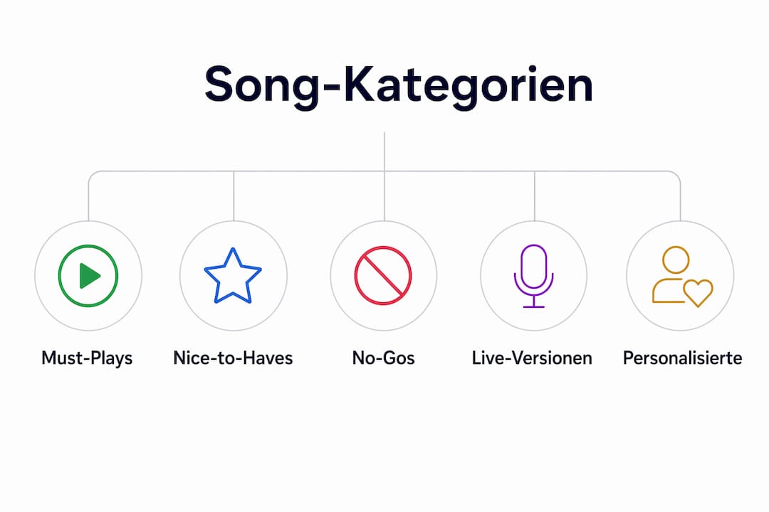 Song-Auswahl für Events: Ihr Leitfaden für Hochzeit & DJ 3 Übersicht: Die wichtigsten Kategorien für die Auswahl der perfekten Hochzeitssongs