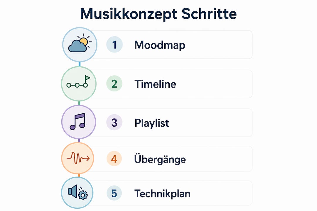 Diese Infografik veranschaulicht die zentralen Elemente eines Musikkonzepts auf einen Blick.