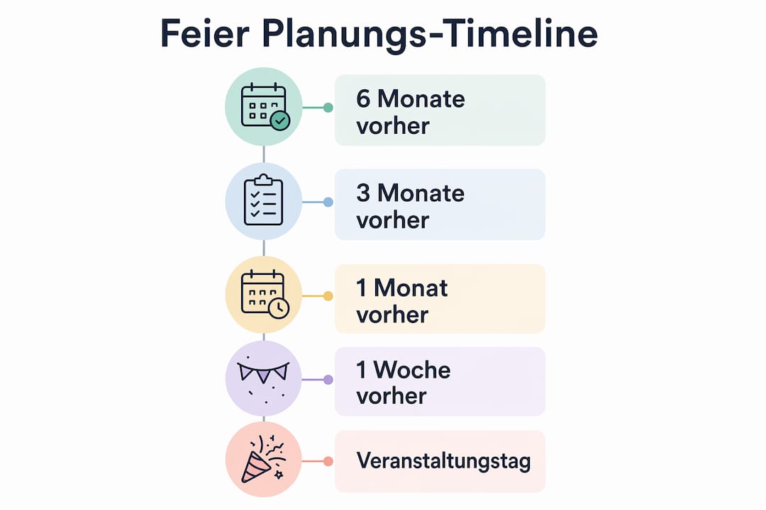 Diese Infografik zeigt anschaulich, welche Schritte bei der Planung einer Party anstehen – vom ersten Gedanken bis zum großen Tag.