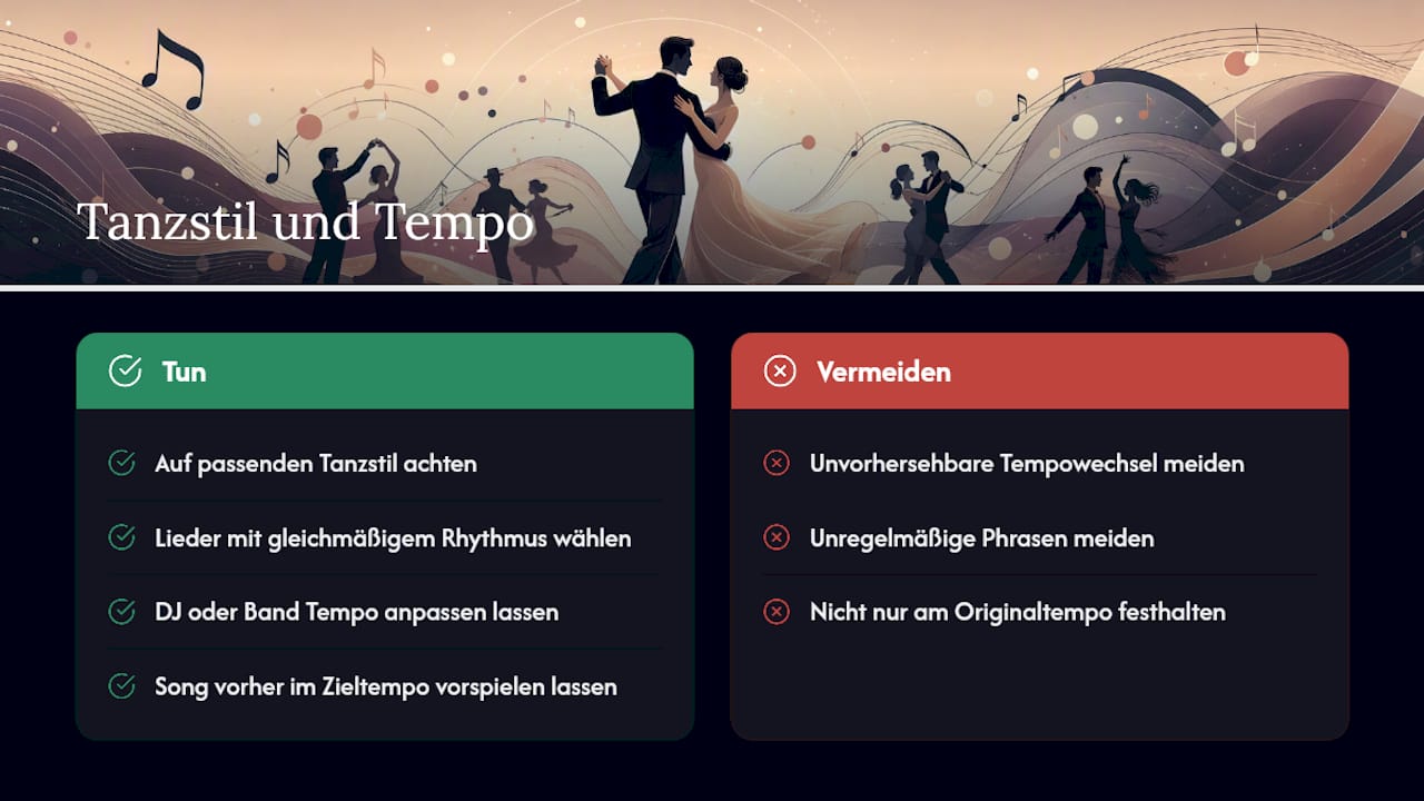 Grafik mit Gegenüberstellung verschiedener Tanzstile und ihrer typischen Tempobereiche