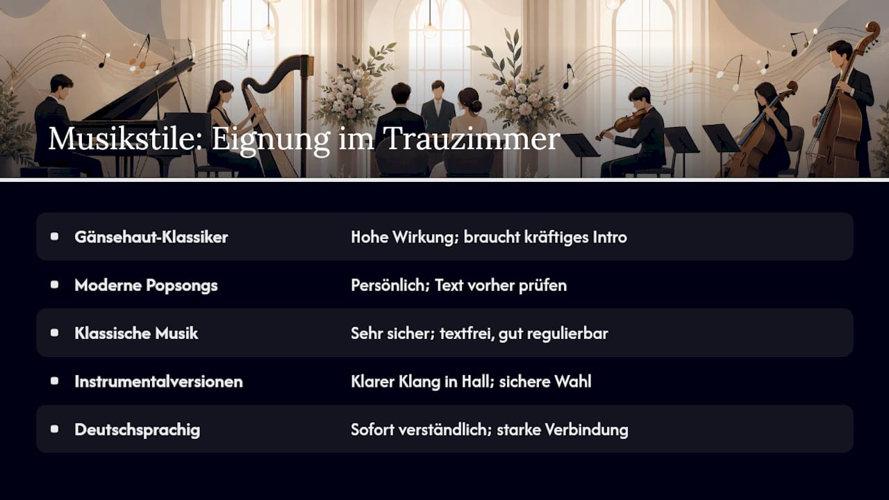 Vergleichstabelle zur Eignung verschiedener Musikstile