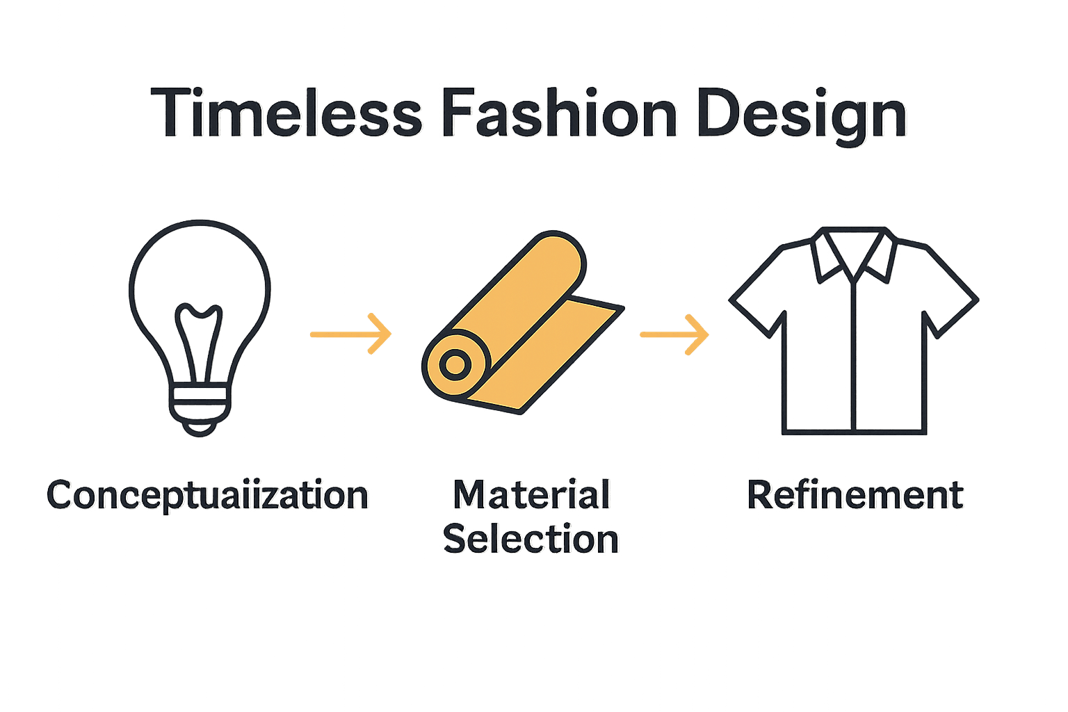 Infographic illustrating steps from conceptualization to refinement in fashion design process.