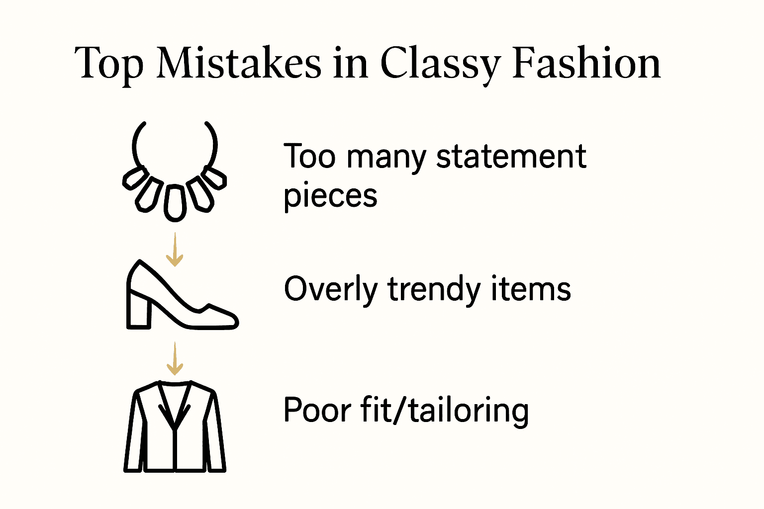 Infographic illustrating top classy fashion mistakes for women.