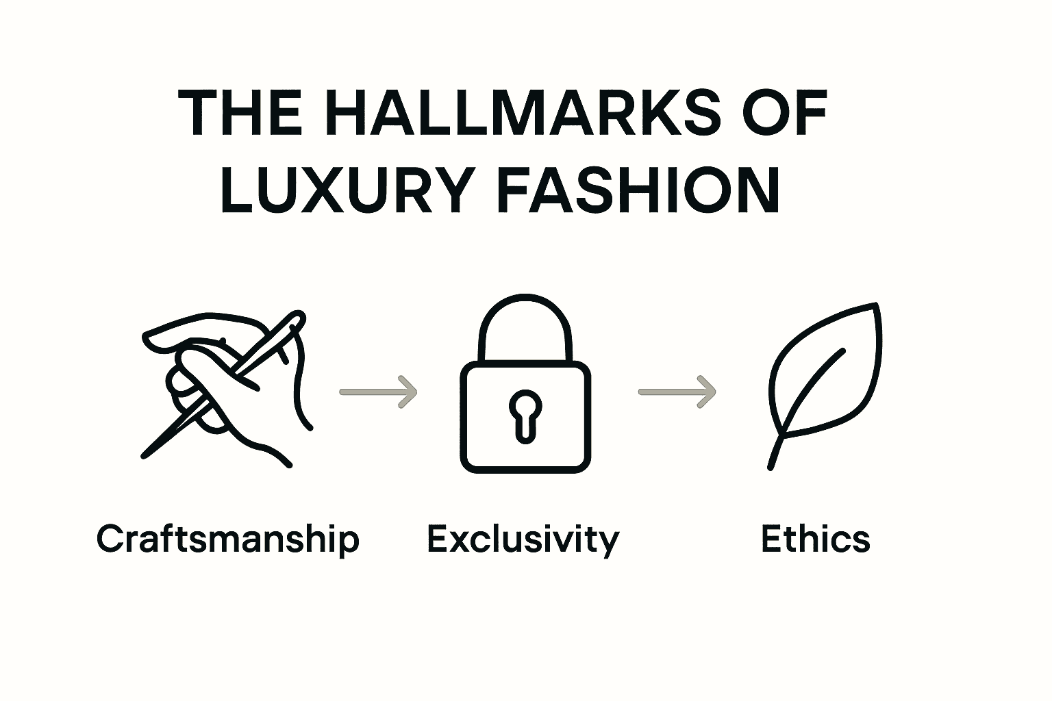Infographic showing craftsmanship, exclusivity, and ethics in luxury fashion.