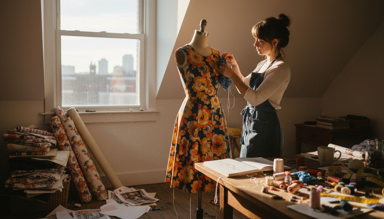 Woman preparing 1960s A-line dress