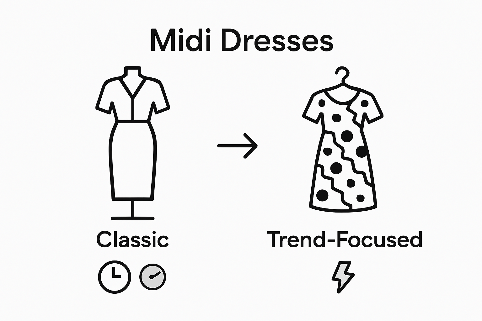 Comparison of classic and trend-focused midi dresses