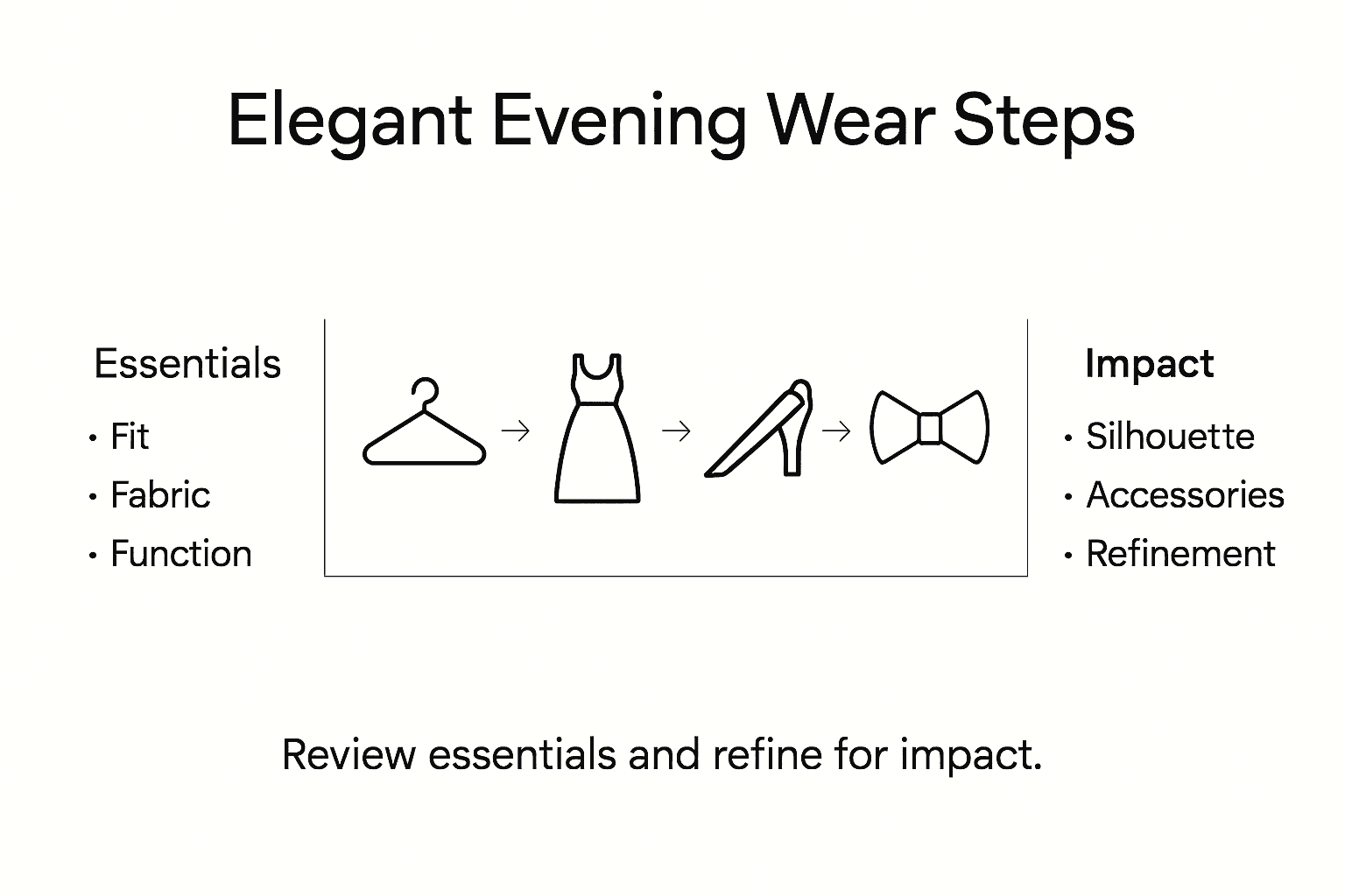 Infographic showing steps for elegant evening wear mastery