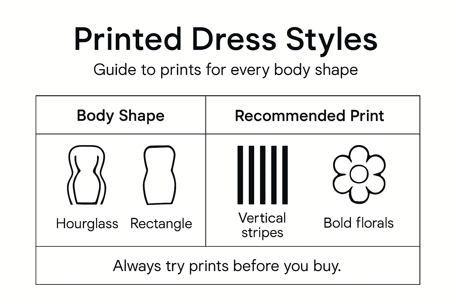 Infographic on printed dress recommendations by body shape