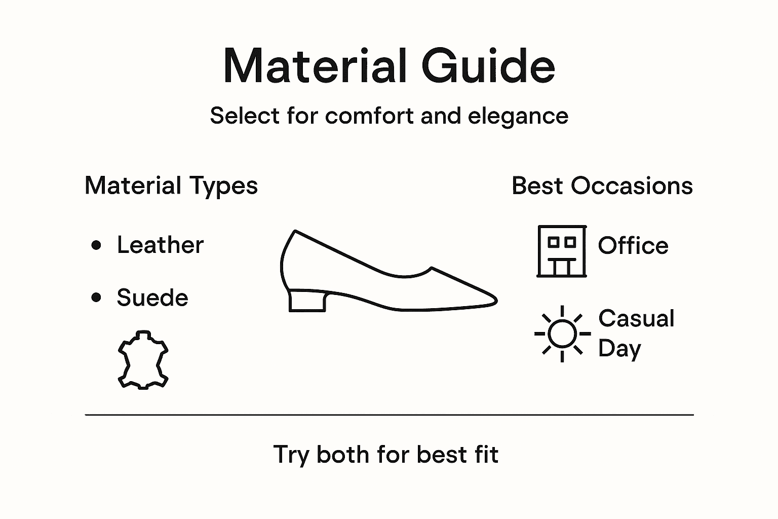 Infographic comparing ballet flats materials and occasions