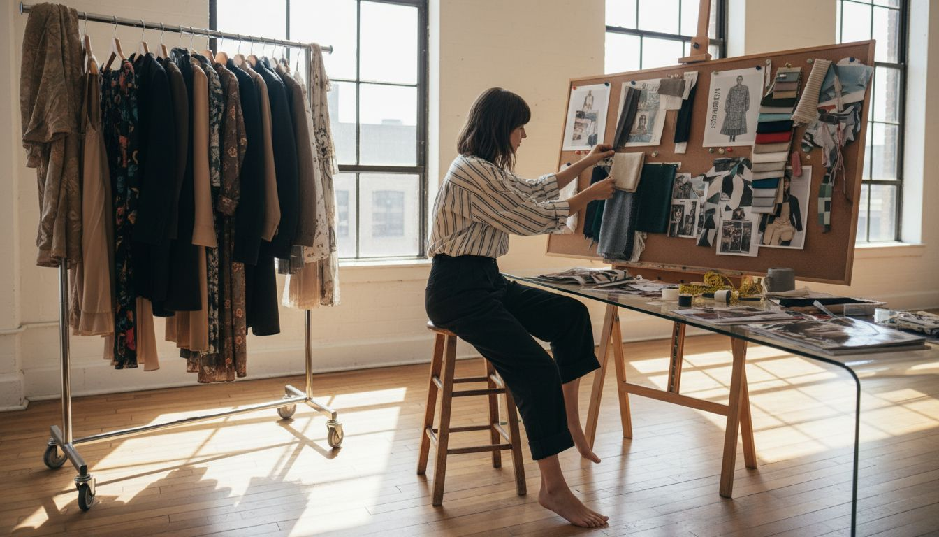 Fashion stylist arranging creative materials