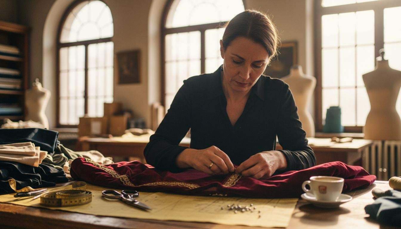 Tailor hand-stitching with luxury material details