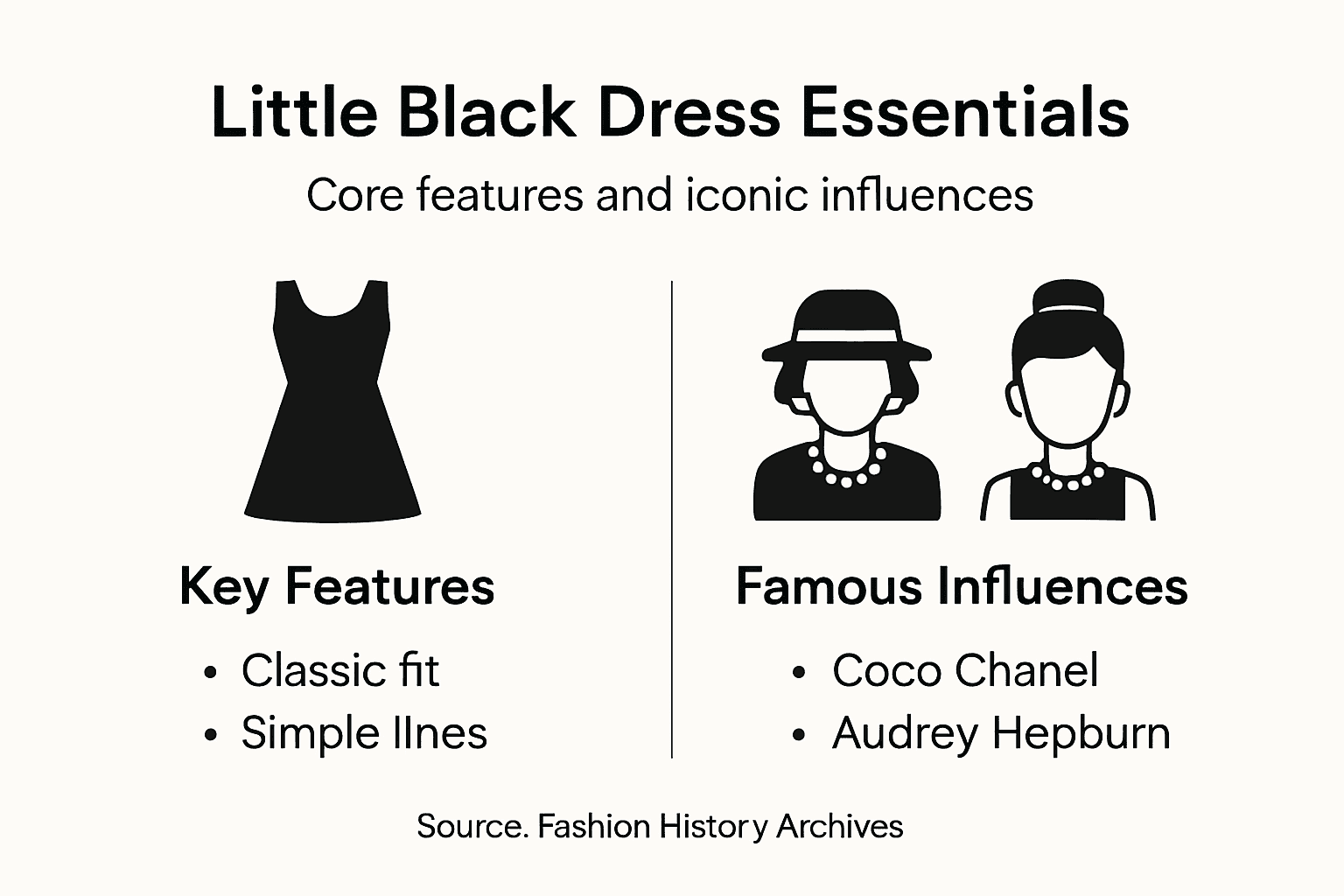 Infographic summarizing little black dress essentials