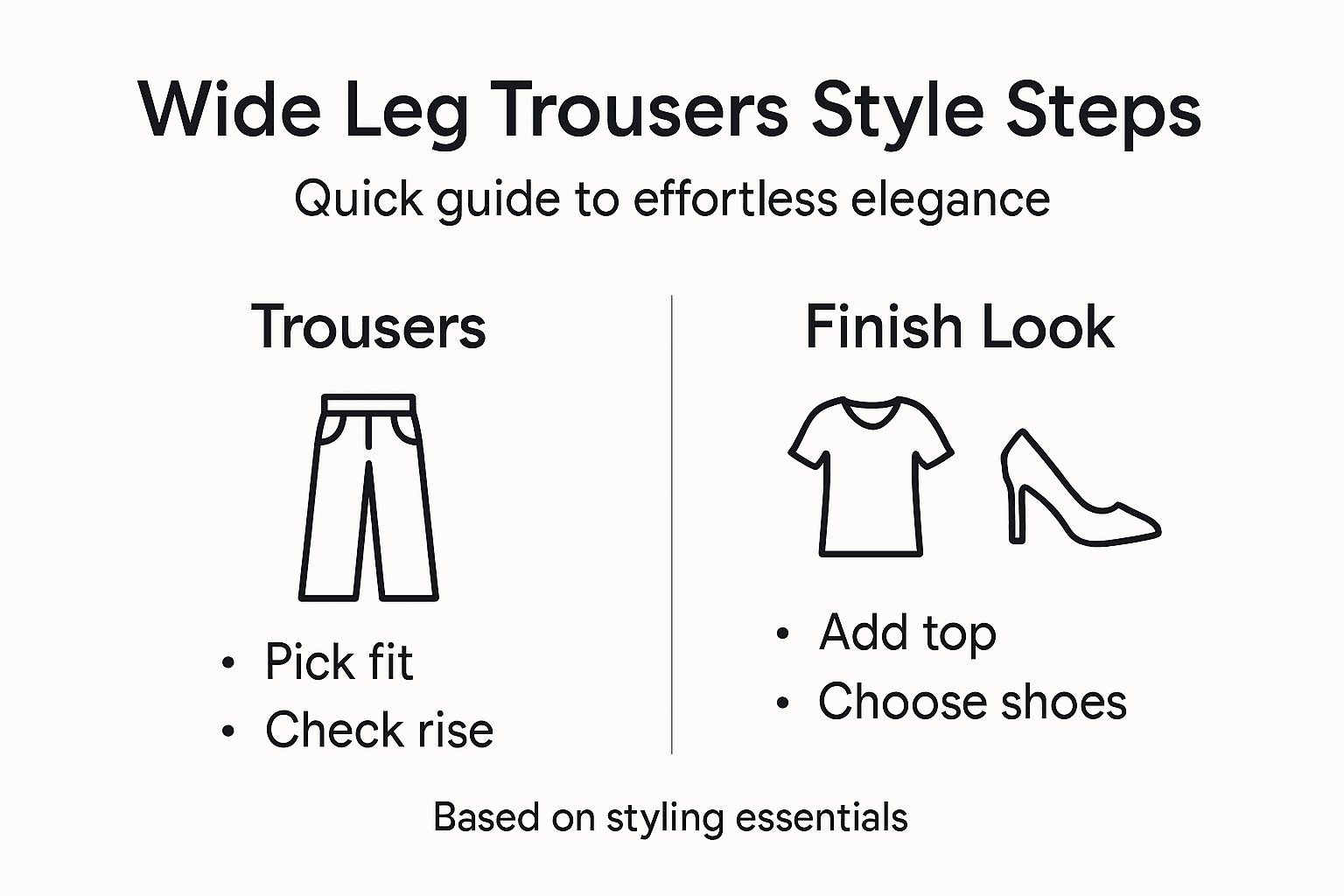 Infographic showing wide leg trousers styling steps