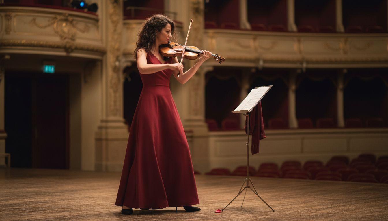 Lady violinist performing in elegant dress