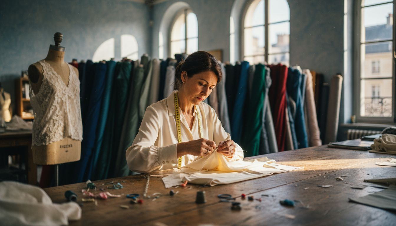Couturier hand sewing in Paris atelier
