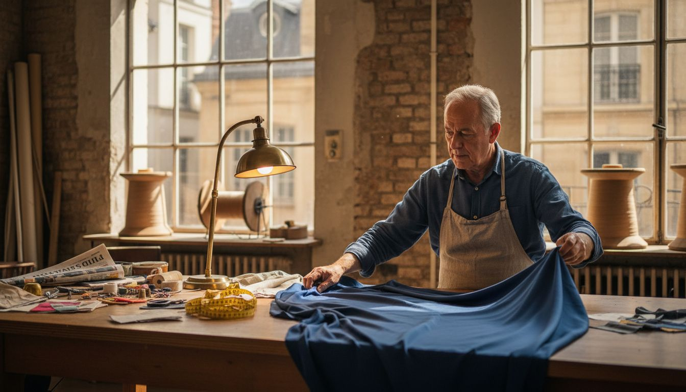 Artisan examines silk in textile atelier