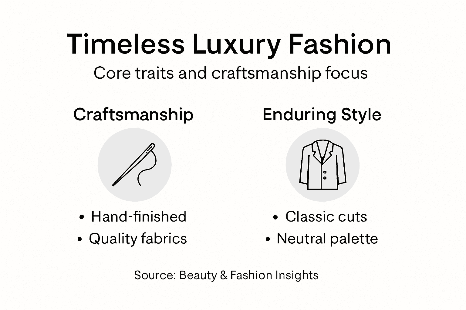 Infographic on core traits of timeless luxury fashion