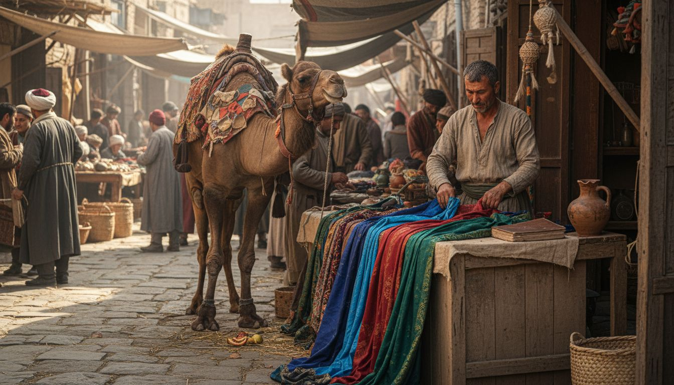 Silk merchant at historic Silk Road market
