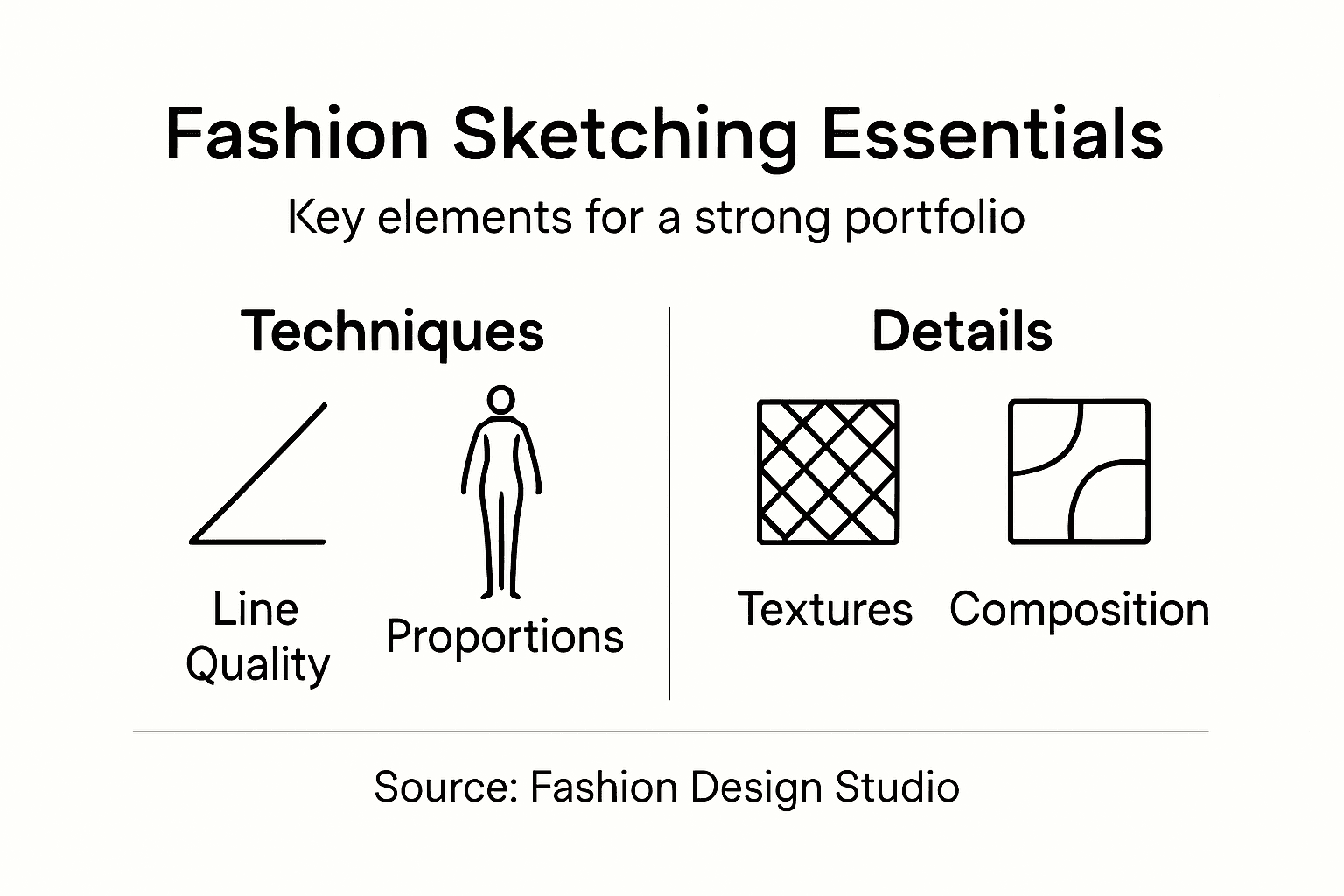Infographic listing fashion sketching essentials
