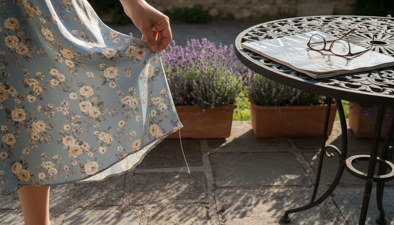 Hand adjusting luxury floral silk dress