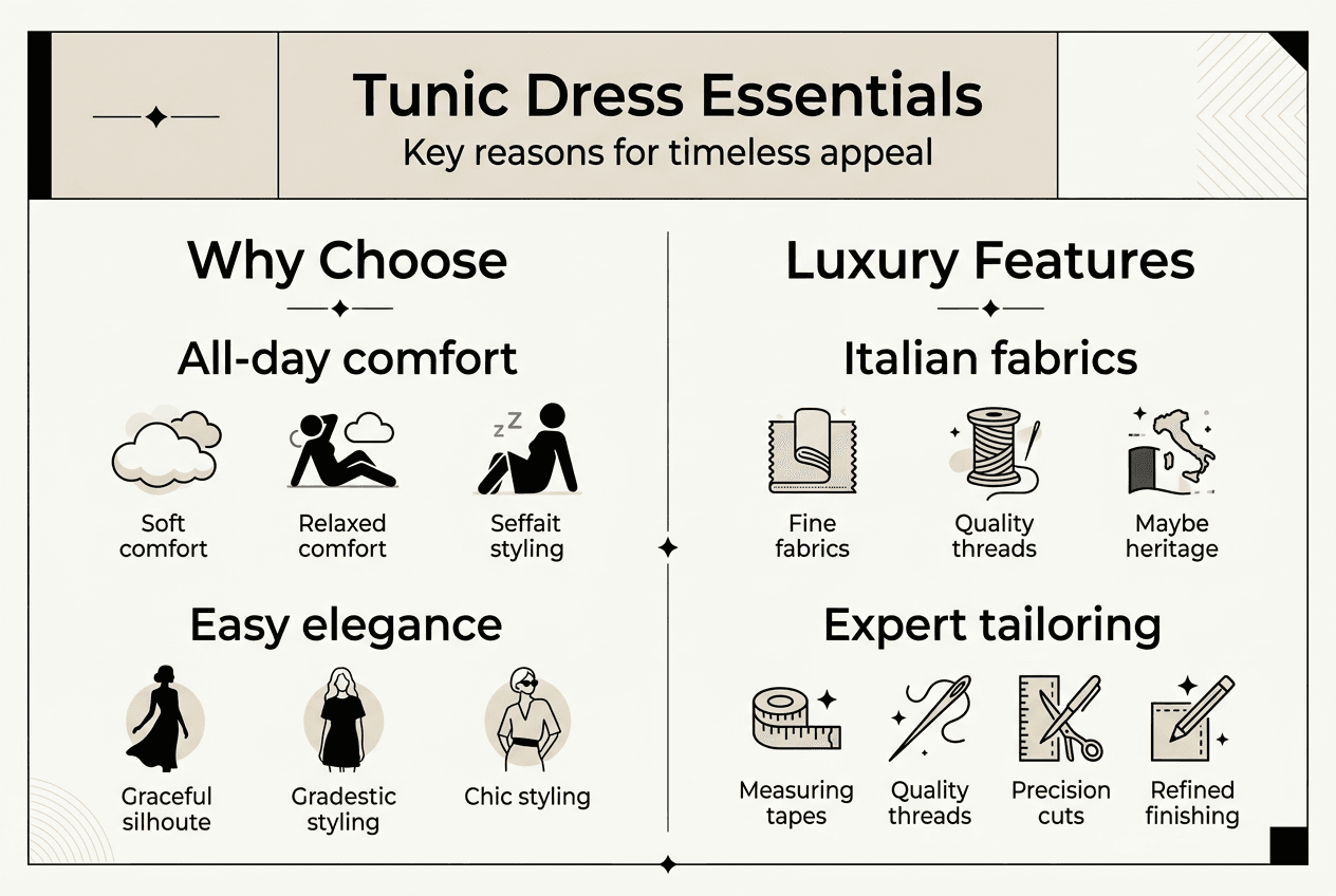 Infographic of tunic dress benefits and luxury features