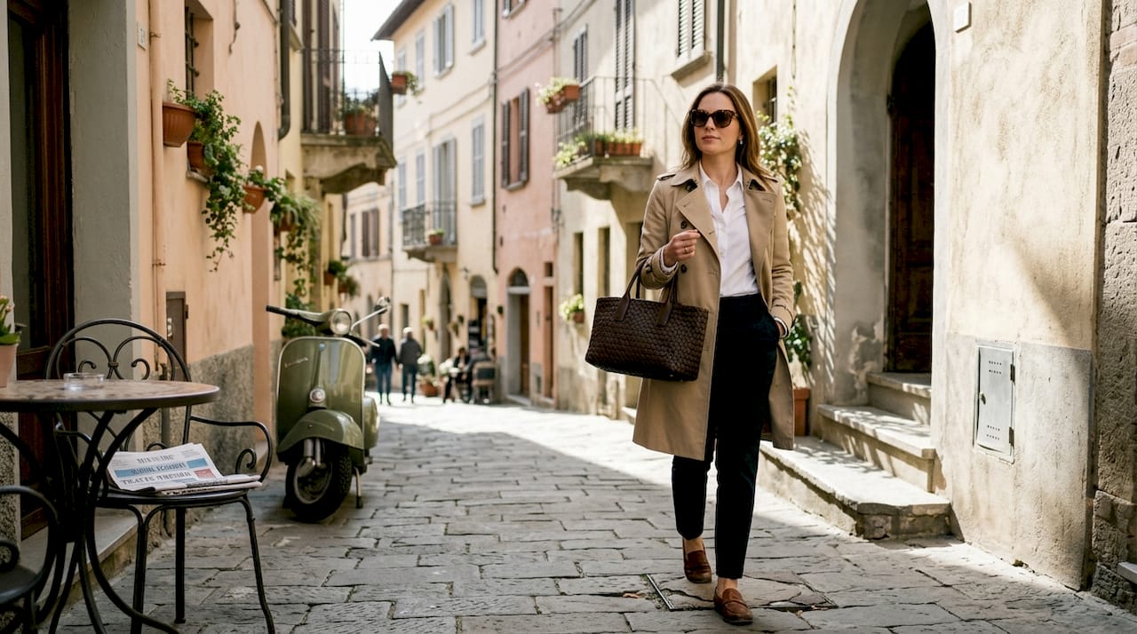 Woman carrying designer bag on Italian street
