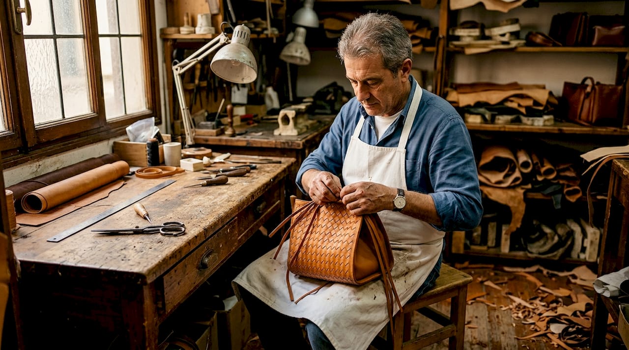 Artisan weaving intrecciato leather handbag