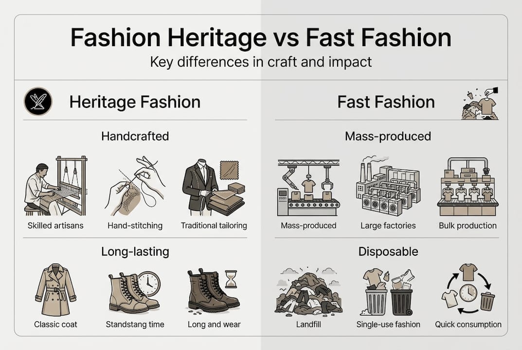 Infographic comparing heritage fashion and fast fashion