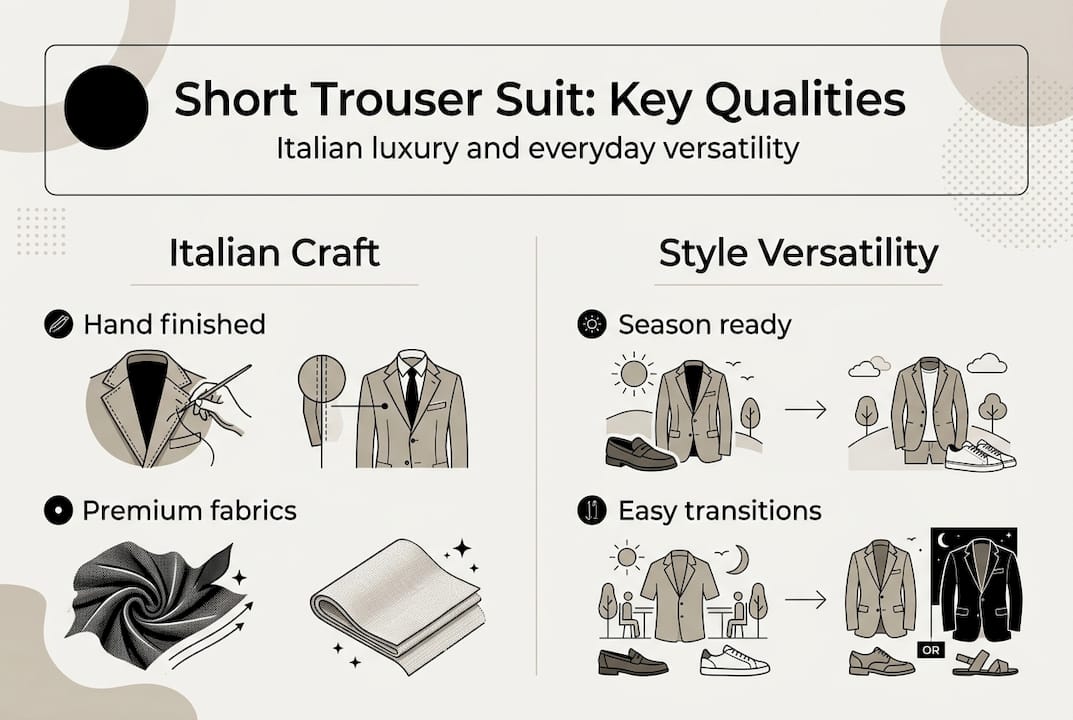 Infographic about key features of short trouser suits