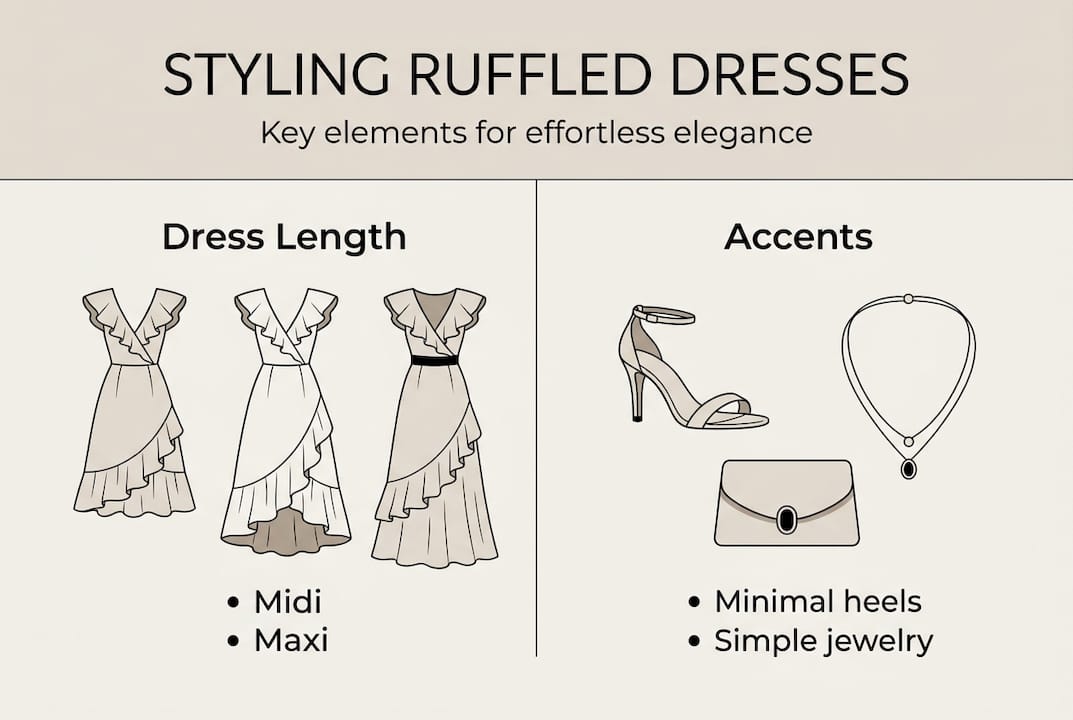 Infographic showing styling tips for ruffled dresses
