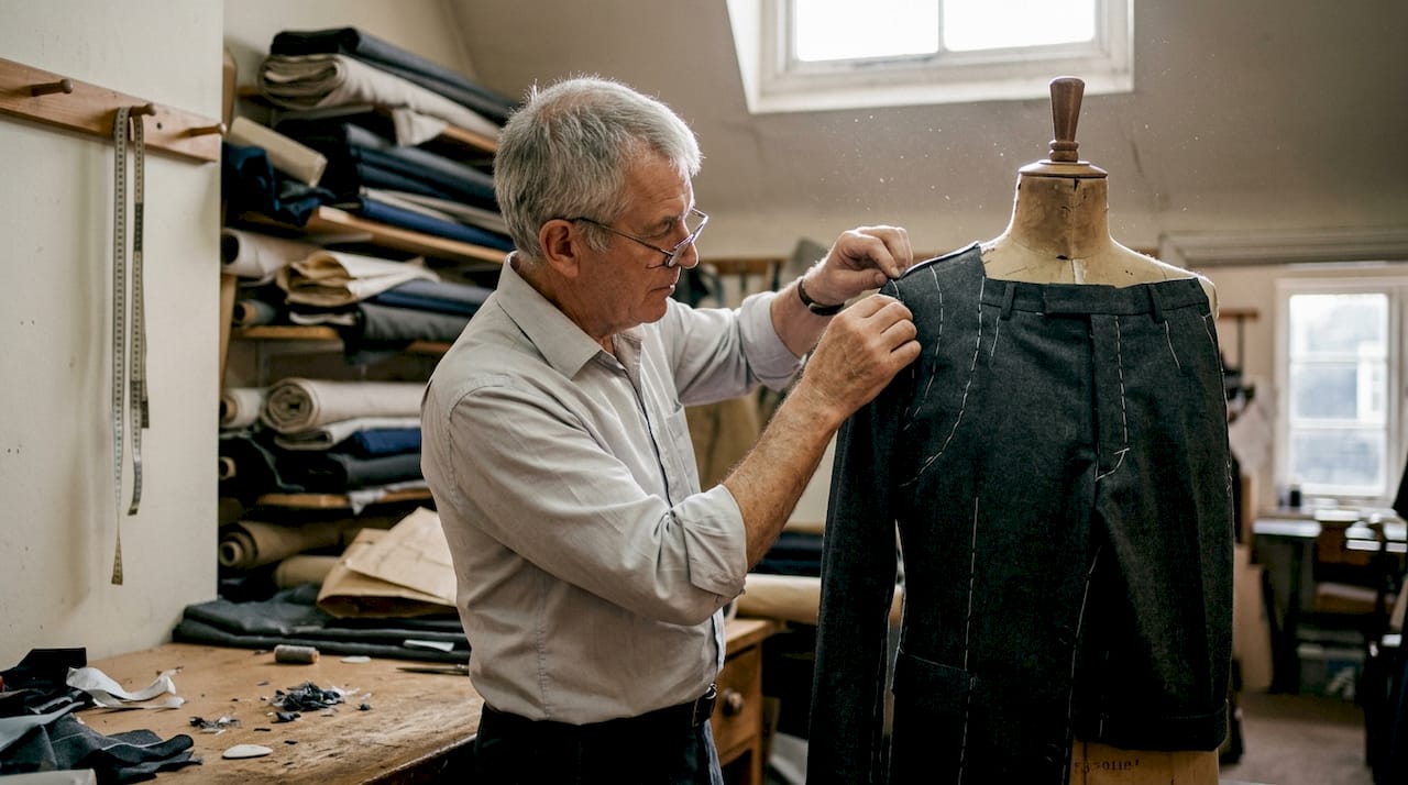 Tailor working on short wool suit