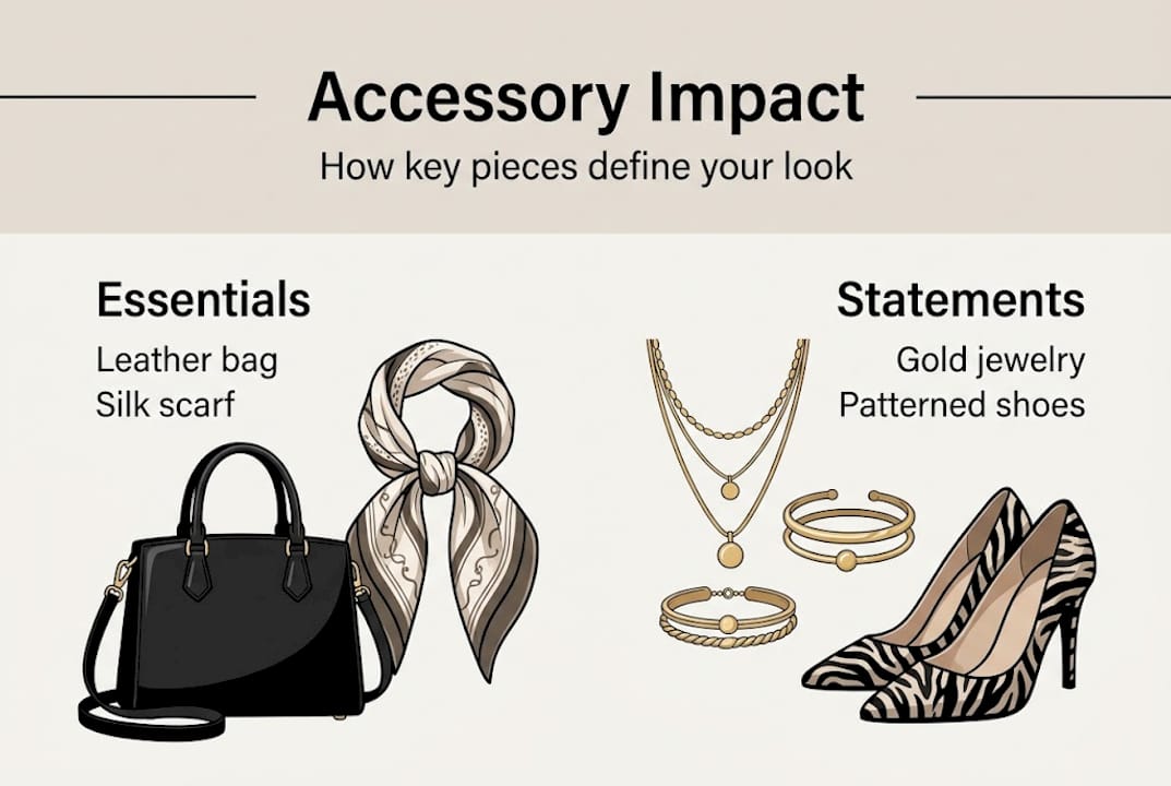 Infographic on accessory essentials and statement items